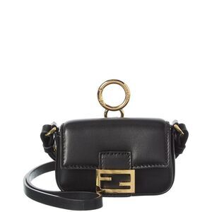 Fendi Baguette Leather Bag Charm, Black